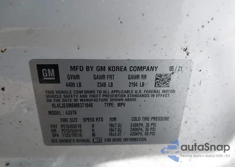 2021 Buick Encore Awd Preferred из США, поврежденный, VIN KL4CJESM6MB371840